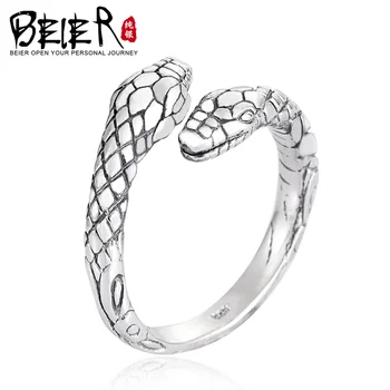 

Beier new store arrive silver color FASHION nose viking Double-headed snake opening jewelry for men ring LBR-SR012