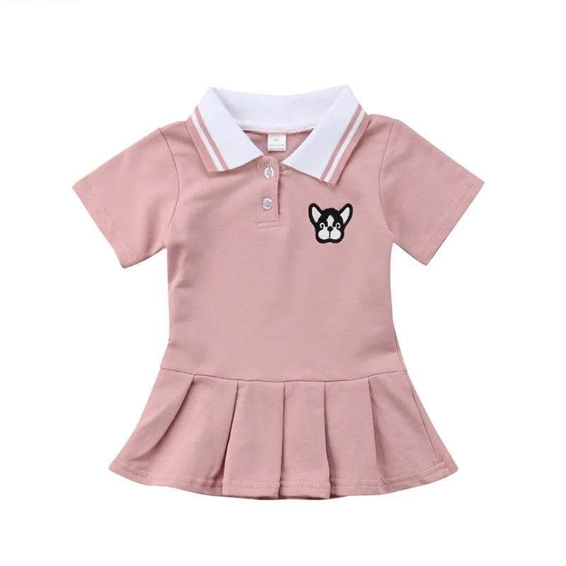

Kids Baby Girls Toddler clothes short sleeve Button turn-down collar Geometry cotton newborn Summer Mini Dresses one pieces