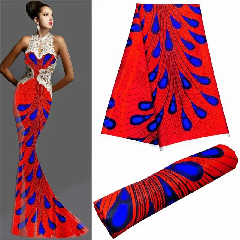 

Hot selling stretch satin silk fabric african printed wax design Digital print satin material for woman dress