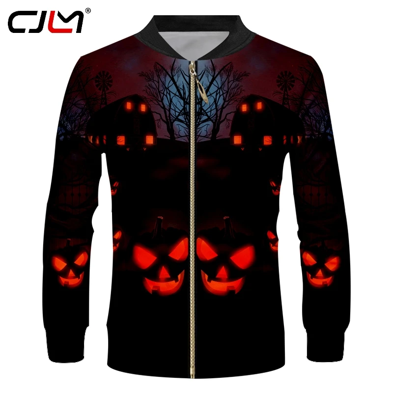 

CJLM Man Happy Halloween Zip Jacket Horrible Red Eyed Pumpkin Zipper Coat 3D Printed Hot Sale High Quality Mens Clothing