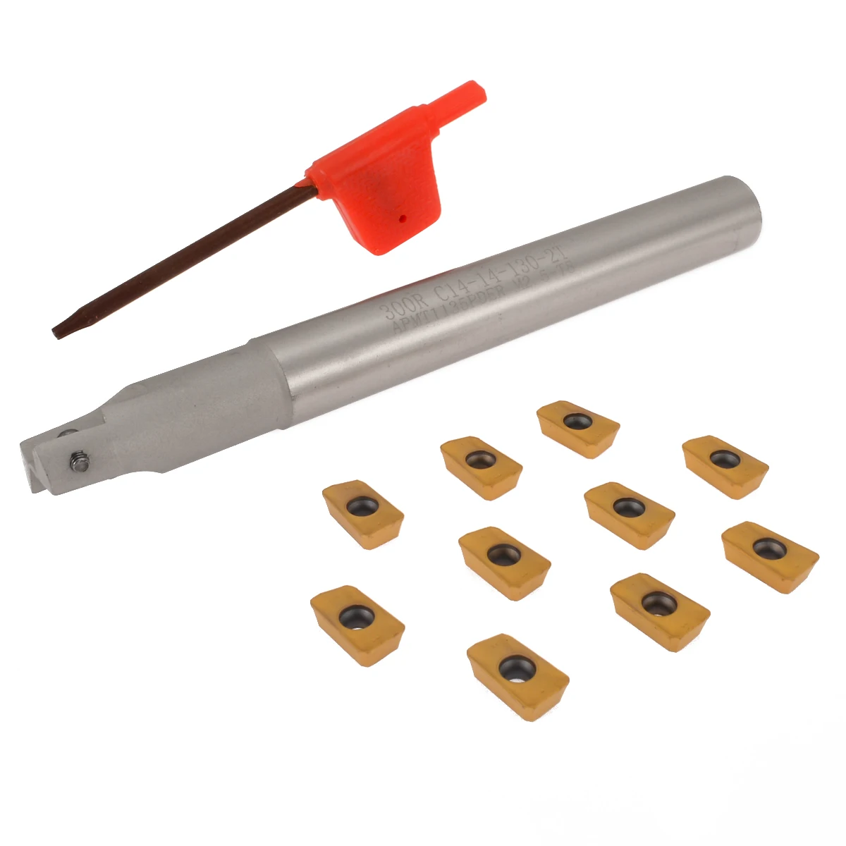 1pc BAP 300R C14-14-130 Indexable Milling Cutter Alloy Steel Bar + 10pcs APMT1135PDERDP Inserts Durable Blades + 1pc Wrench