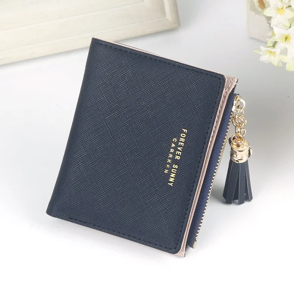 Tassel Women Wallets High Quality Designer Zipper Long Wallet Women Card Holder Ladies Purse Money Bag Carteira Feminina - Цвет: short black