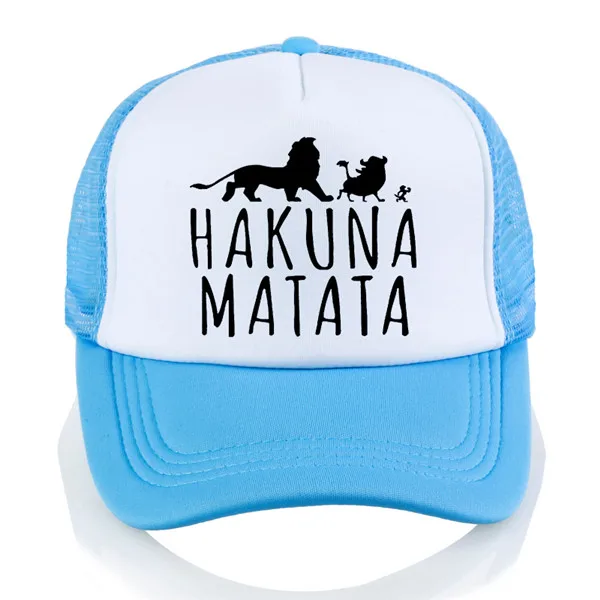 Новые Бейсболки Hakuna Matata с буквенным принтом для мужчин и женщин, летняя сетчатая Кепка, модная уличная солнцезащитная Кепка для мужчин, Кепка для водителя грузовика - Цвет: Небесно-голубой