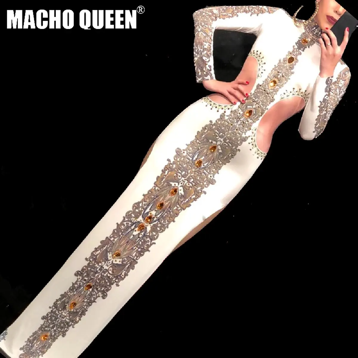 

Sexy Drag Queen Costumes Jewelry Party Long Dress Celebrity Runway Outfit Stage Dance Wear Costumes For Singers Fashion Show