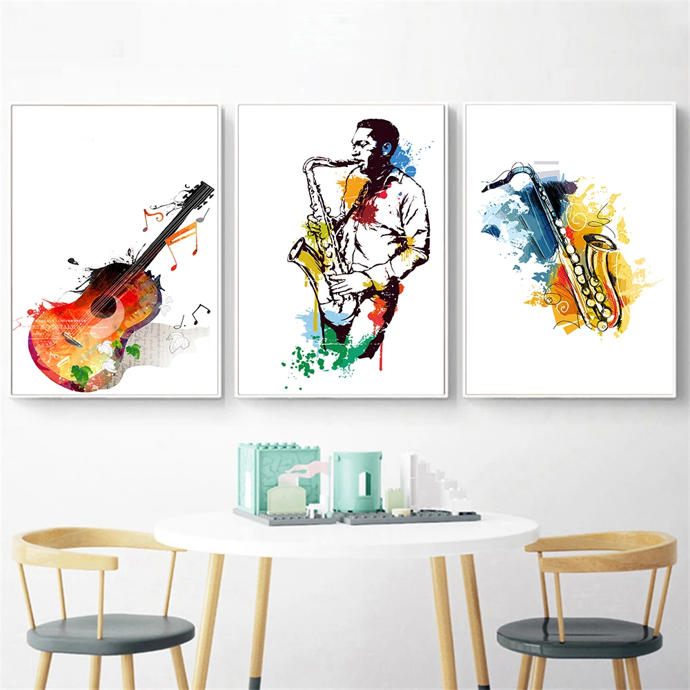 

Abstract Canvas Watercolor Music Saxophone Guitar Posters and Prints Singer Dream Wall Pictures for Living Room Wall Art Decor