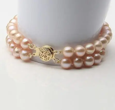 

Wholesale price 16new ^^^^AAA+ New 7-8mm 2 Rows Genuine Natural Freshwater Akoya Pearl Bracelet 7.5