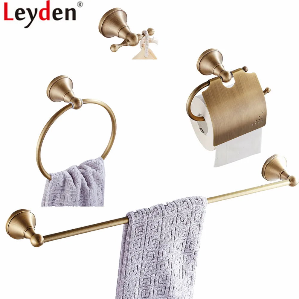 Leyden Antique Brass 4pcs Bathroom Accessories Set Wall Mounted Single Towel Bar Towel Ring Holder Toilet Paper Holder Robe Hook цена Leyden Antique Brass 4pcs Bathroom Accessories Set Wall Mounted Single Towel Bar Towel Ring Holder Toilet Paper Holder Robe Hook цены онлайн