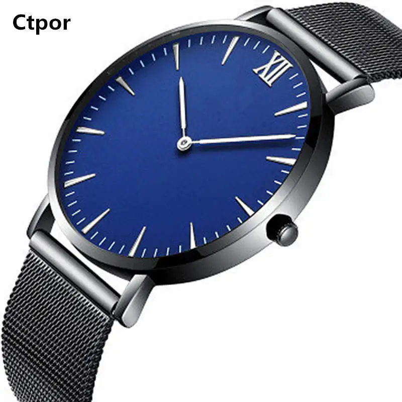 

Men's Watch Rome Display Simple Dial Watchband Stainless Steel Wristwatches Business Quartz Clock Fashion Man Watches XF1368
