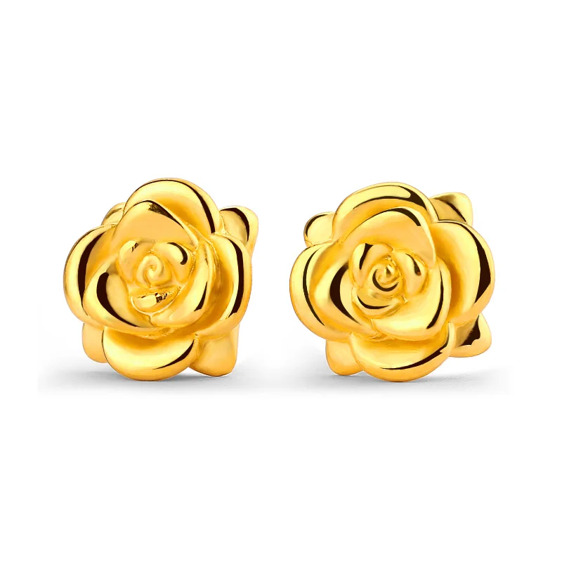 RN 24K чистое золото серьги Настоящее AU 999 твердые золотые красивые 3D Роза