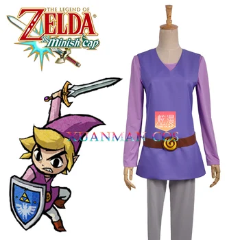 

W0940-2 Link Lavender Version Cosplay Costume The Legend of Zelda: Four Swords Adventures Custom Made Full Set Tops & Pants Hat