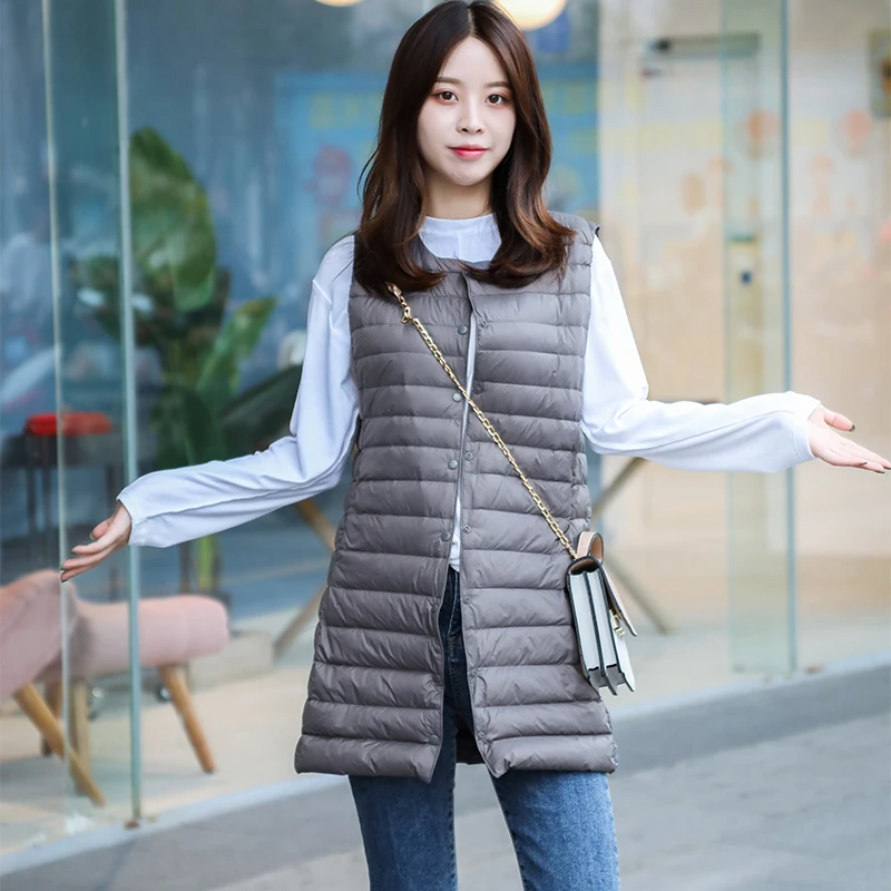 

90% white duck down Matt Fabric Ultra Light Down Women's Vest Sleeveless White Duck Down Vest Women Long Warm Vests Windproof