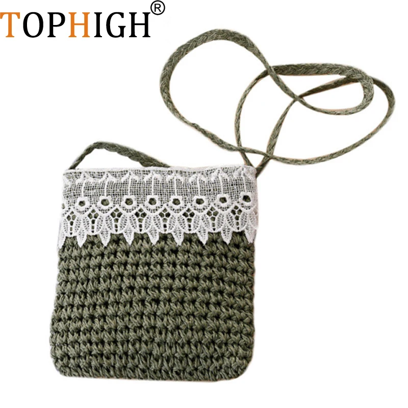 TOPHIGH Lace bags Shoulder Straw Summer of Women Fabric Crossbody Bags