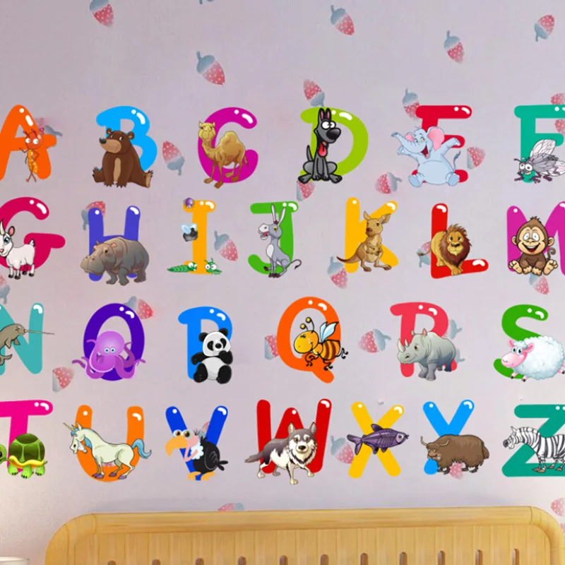 

Animals Mural Wall Stickers Alphabet Letters For Kids Rooms Removable Nursery Bedroom Wall Decals School Classroom Decor