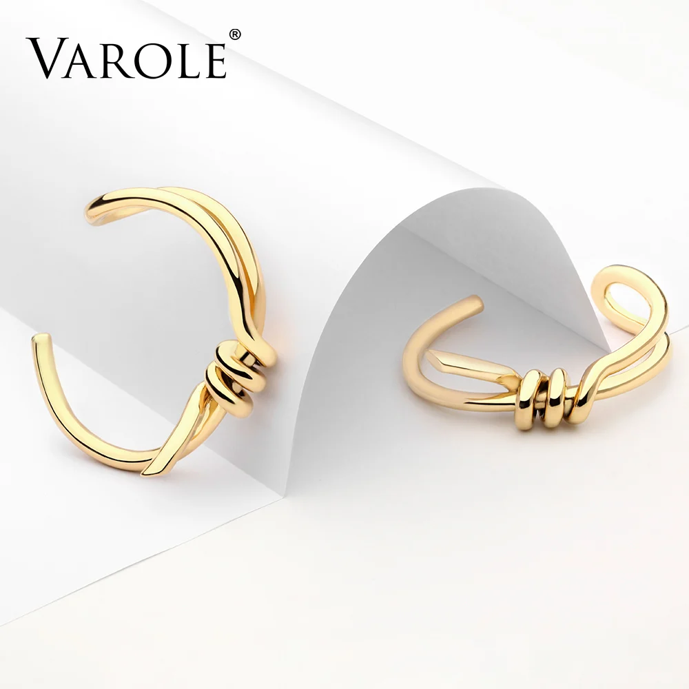 Goedkoop VAROLE Elegante Knoop Manchet Armband Goud Kleur Armband Armbanden voor Vrouwen Armbanden Sieraden Groothandel Pulseiras
