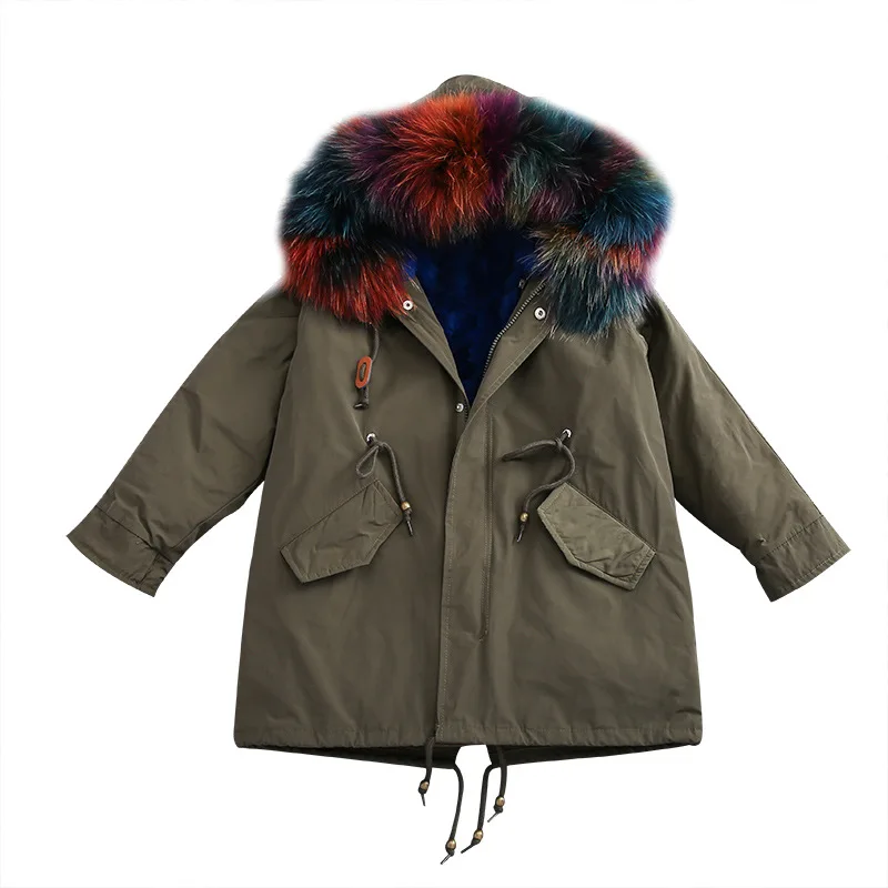 Carhartt/куртка детские зимние длинные пальто с капюшоном из натурального енота