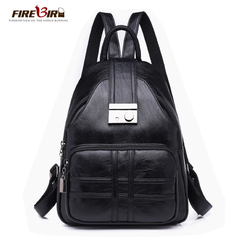Good quality Black soft leather anti theft travel women small backpack school bags for teenage