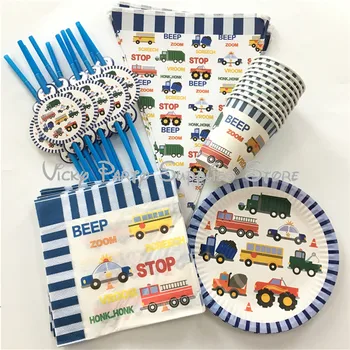 

60pcs/lot Creative Blue Cartoon Cars Theme Disposable Party Tableware Set Birthday Baby Shower Party Decoration Supplies