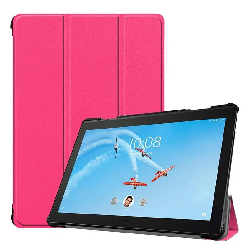 Тонкий чехол из искусственной кожи для lenovo Tab E10 TB-X104F 10,1 Tablet PC защитный противоударный полный защитный чехол+ ручка - Цвет: Rose