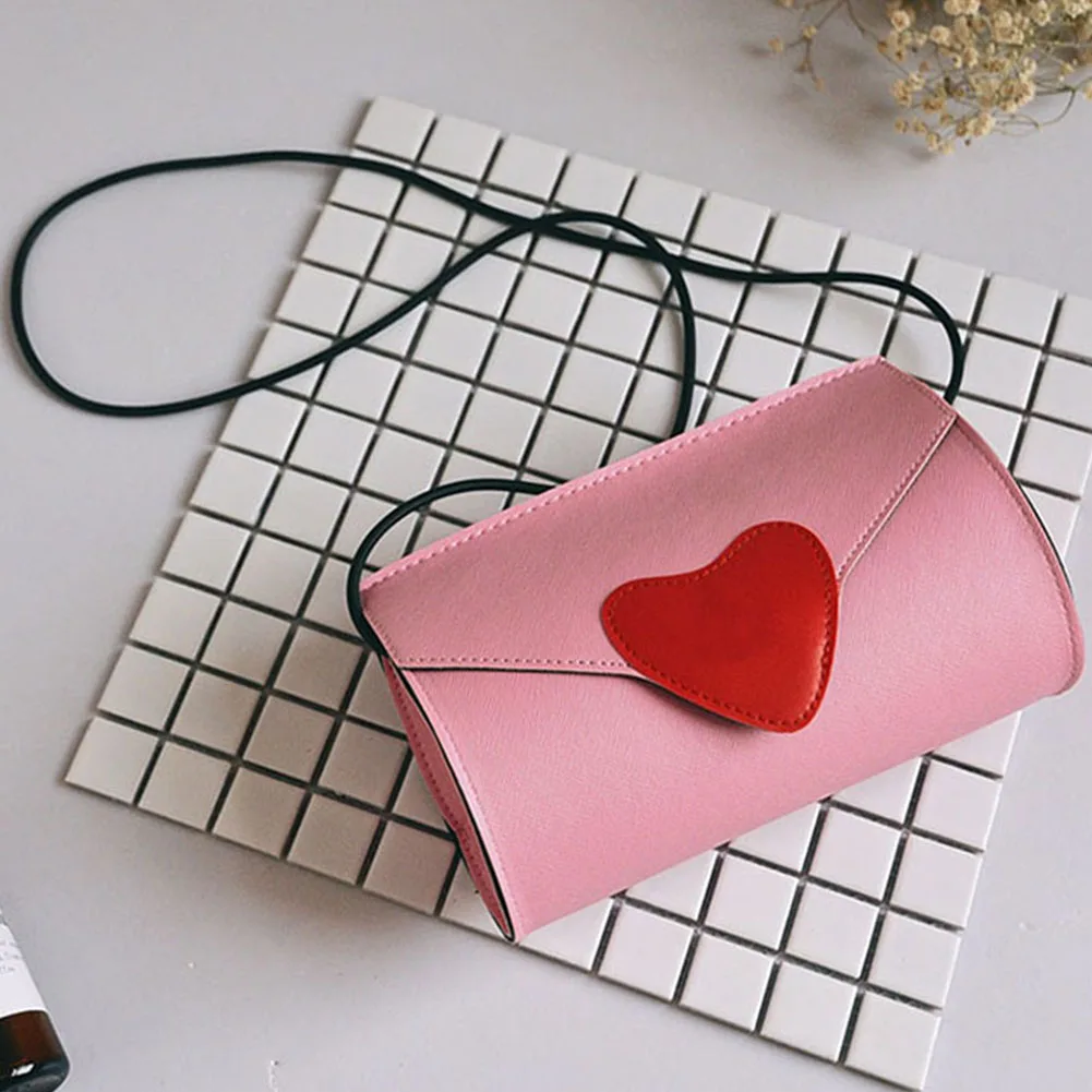 

Women Ladies PU Leather Gift Party Messenger Crossbody Bag Fashion Flap Candy Color Shoulder Bag Buckle Red Heart