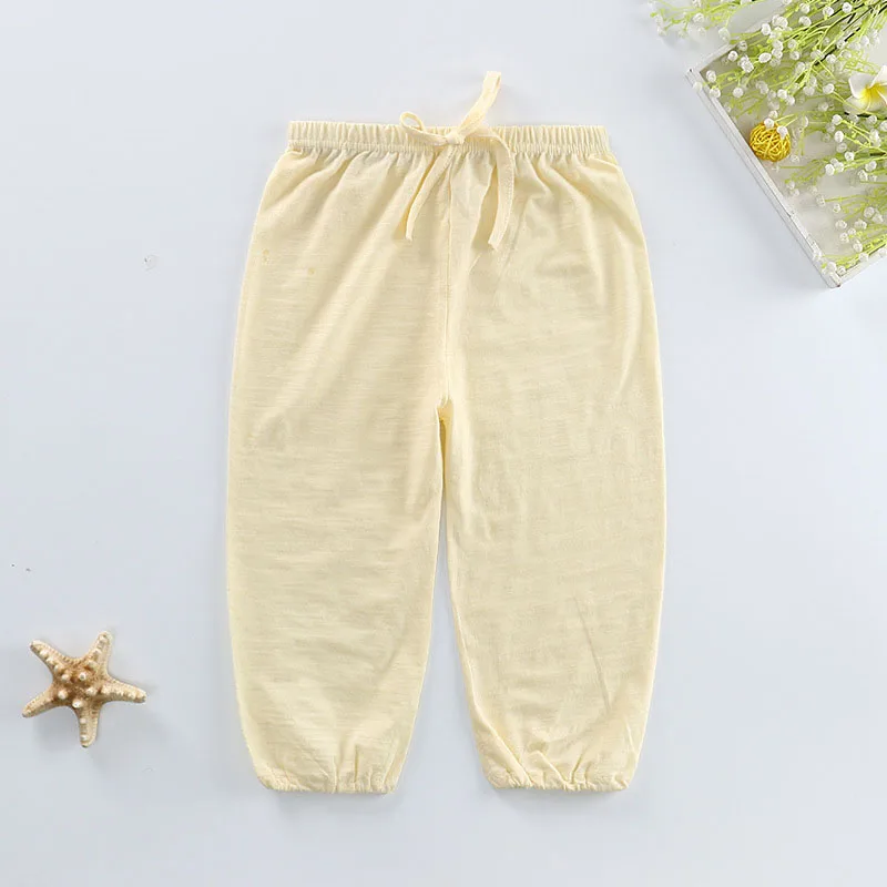 Новые весенне-летние детские леггинсы тонкие противомоскитные штаны для мальчиков и девочек хлопковые брюки ярких цветов Детская Пижама - Цвет: light yellow
