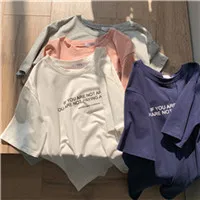 Vintage-Plus-Size-Letter-Cotton-Tshirt-Women-Summer-Short-Sleeve-Solid-O-Neck-Streetwear-Korean-Kwakii