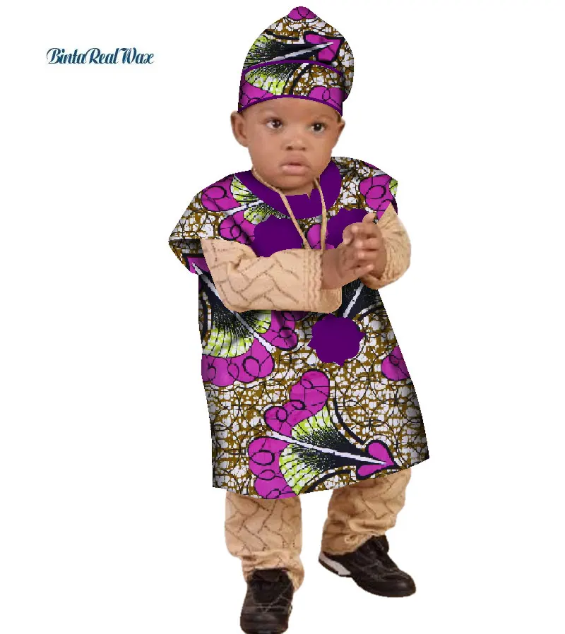 Милые платья для маленьких девочек со шляпой в африканском стиле, хлопчатобумажные платья с принтом для детей, Bazin Riche, африканская одежда для детей, WYT295
