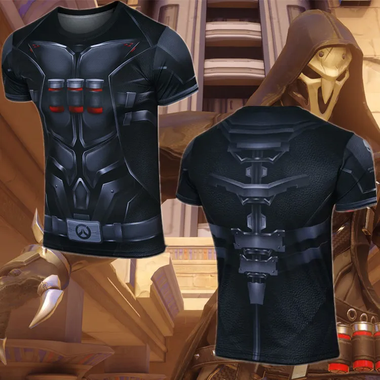 Hot OW character concept tee shirt GENJI 76 REAPER REINHARDT high quality font b gamer b