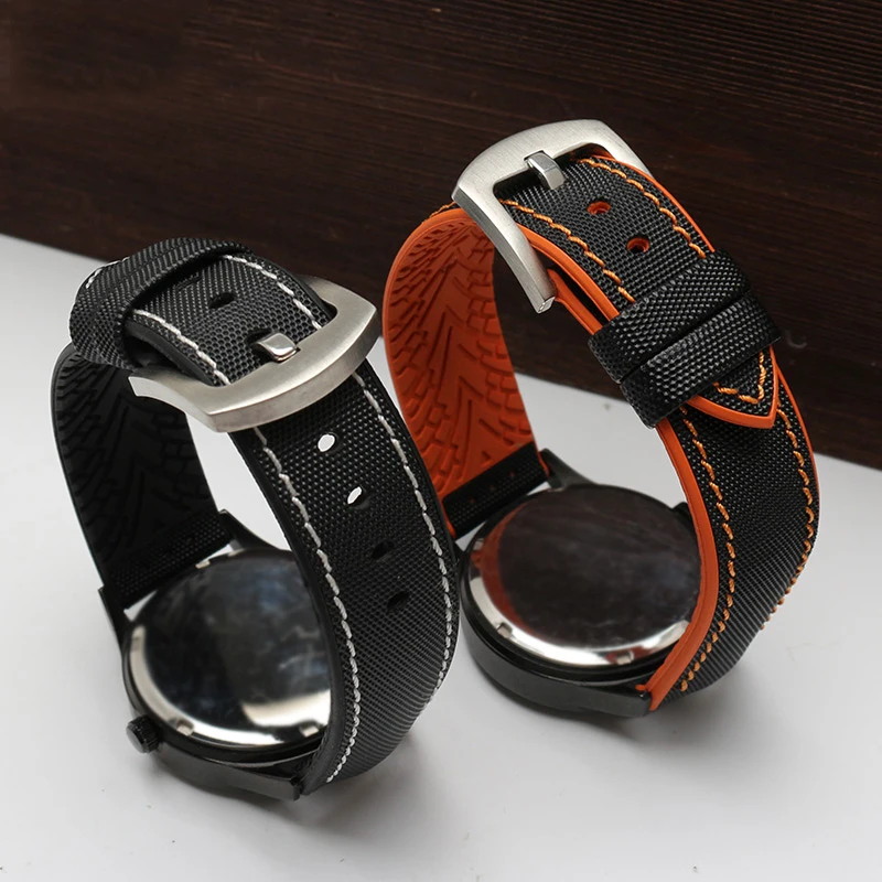 New High quality watchband Nylon+Rubber bottom strap 18mm 20mm 22mm 24mm watch General style black bracelet for men bussiness