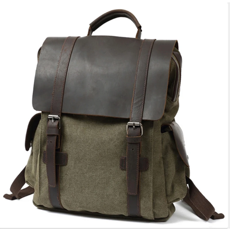 

XIYUAN lake green/army green/gray/coffee men's vintage canvas backpack For Teenager British College student school bag backpack