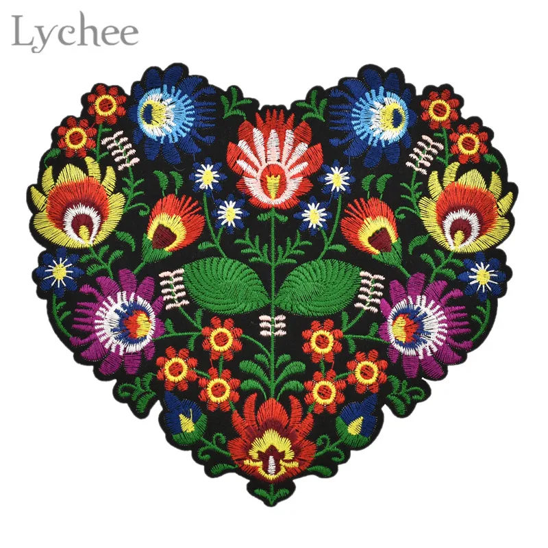 

Lychee Heart Shape Flower Embroidery Applique Patches For Clothing Iron On Patch Applique For DIY Clothes Jackets Sewing Craft