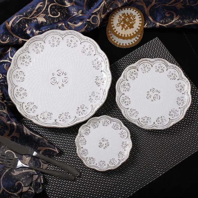 Modern Style Elegant Bone China Dinner Plates Set (3 pcs) with