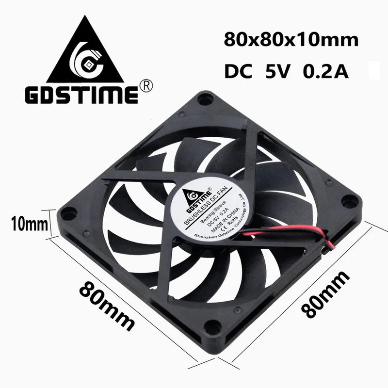 

Вентилятор охлаждения Gdstime для компьютера, 10 шт., 2pin, 8010s, 80 мм, 5 в постоянного тока, 80 мм * 10 мм, 8 см, 80 мм x 10 мм