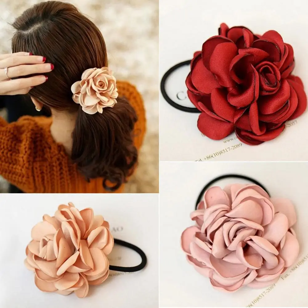 

Xugar Hair Accessories Women Simulation Flower Rubber Band Scrunchie Camellia Rose Attached Elastic Hair Bands Headdress