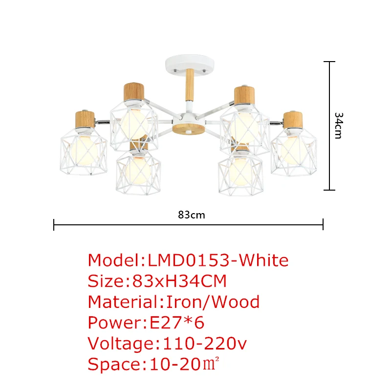TRAZOS деревянные подвесные светильники для Железный Абажур для гостиной светодиодный E27 Освещение Люстры Para Sala промышленный светильник для дома - Цвет корпуса: White 6 light