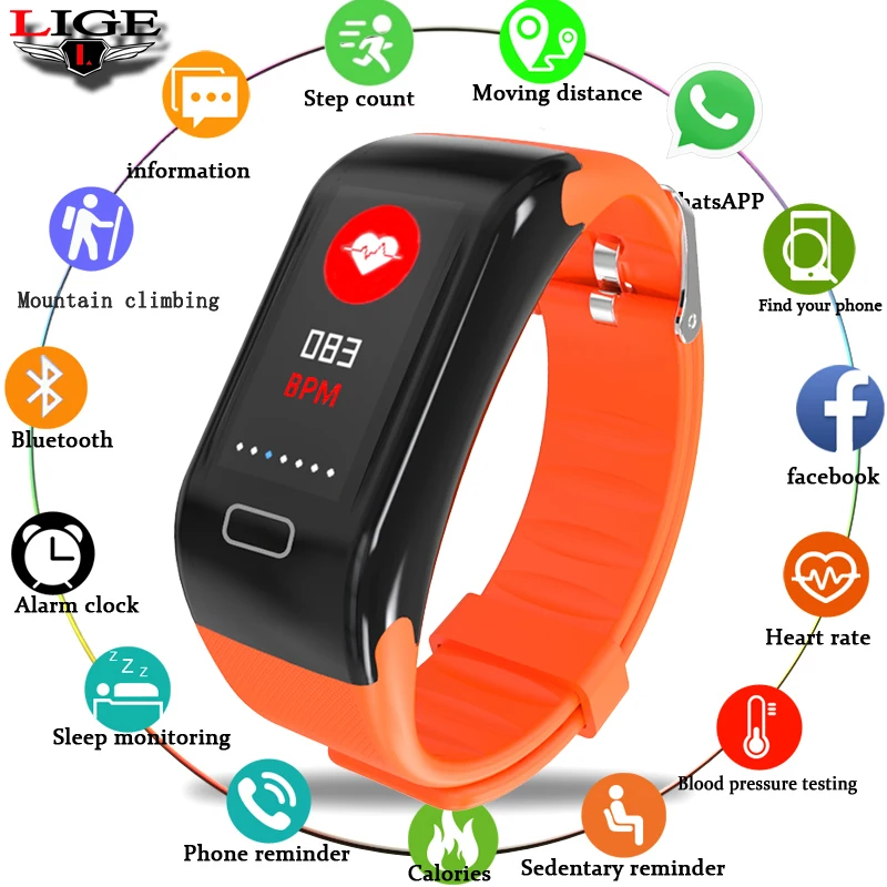 

LIGE Women Sport waterproof Smart Bracelet Bluetooth connection Clock Heart Rate Blood Pressure oxygen Sleep Monitor Pedometer