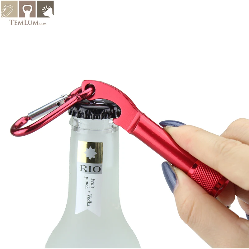 

TEMLUM New Portable Aluminum Alloy 3 In 1Mini Bottle Opener Carabiner Led Flashlight Keychain Ring Openers