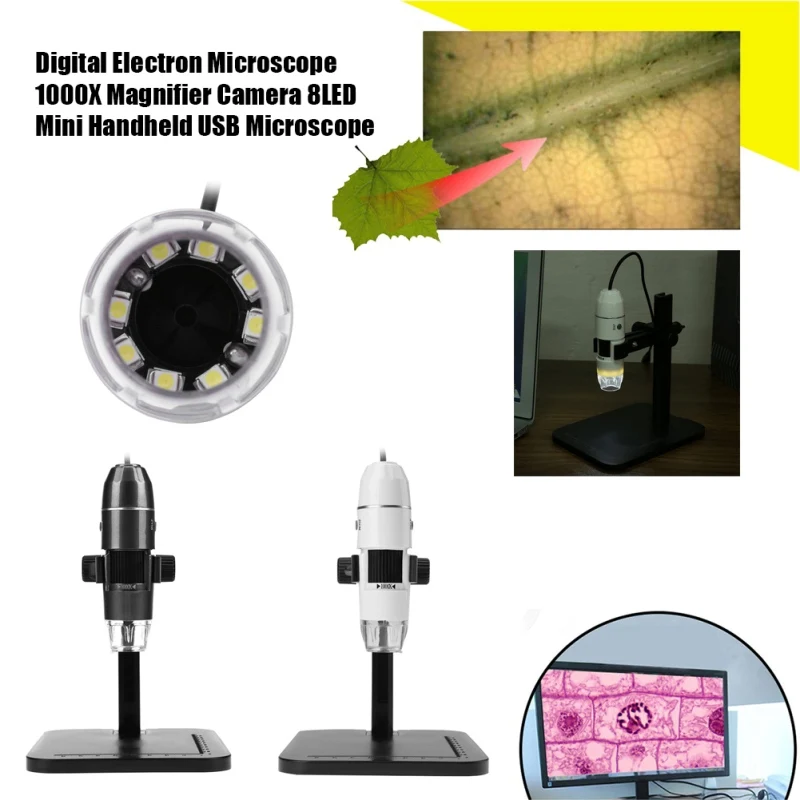 Digital Electronic Microscope 1000X 8 LED 200W High Resolution Zoom Handheld USB Endoscope Camera Microscopio Magnifier