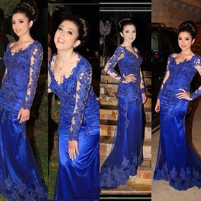 

Abendkleider 2016 Elegant Royal Blue Lace Mermaid Long Evening dresses Plus Size V-Neck Prom Gown Party Dress Vestido de noche