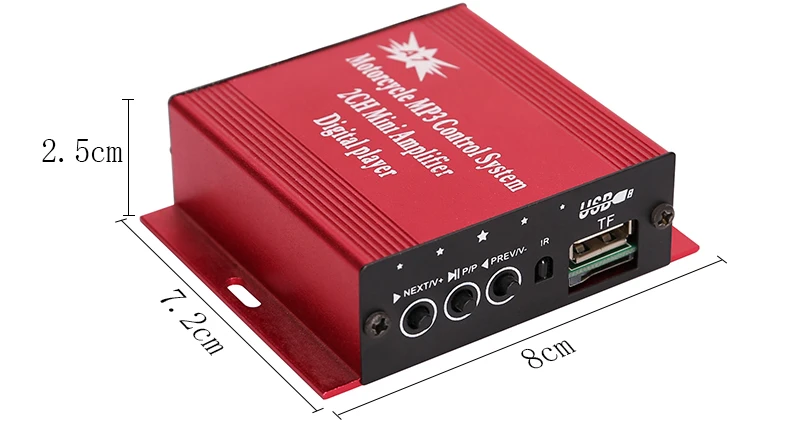 kinter A7 Hifi mini amplifier reader for speaker headphone support USB TF DC12V power input with FM radio remote control earphone in motorcycle car red plastic enclosure (9)