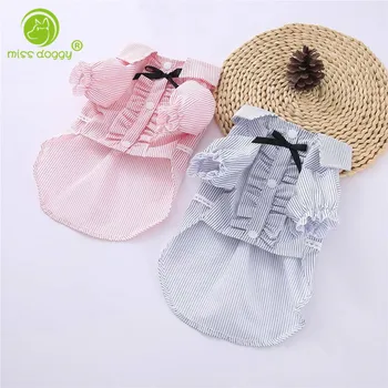 

MISS DOGGY Fashion Pet Puppy Dog Clothes Stripe Western Style Women's Pet Shirt Cat Grid Costumes T Shirts Dog Summer Coats 10E