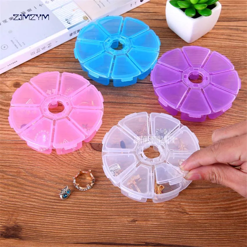 

1pc 8 slots round Storage Tool Box Screws Nut Pills Drill Bits Jewelry Rhinestone Beads Nail Art Tip Spare Part Holder Craft