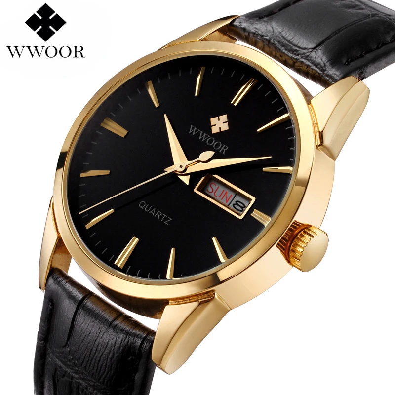 

Men Watches Top Brand Date Day Genuine Leather Clock Luxury Gold Casual Watch Men's Quartz Sports Wrist Watch Relogio Masculino