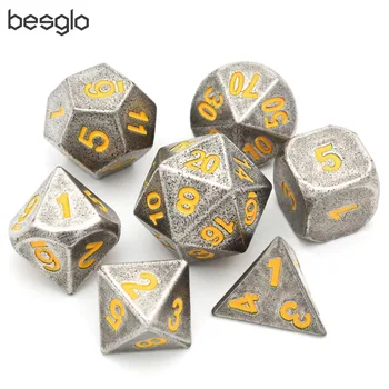 

Polyhedral Metal Dice with Black Drawstring Pouch for DnD RPG MTG Board Games D4 D6 D8 D10(0-9, 00-90) D12 D20 Yellow Number