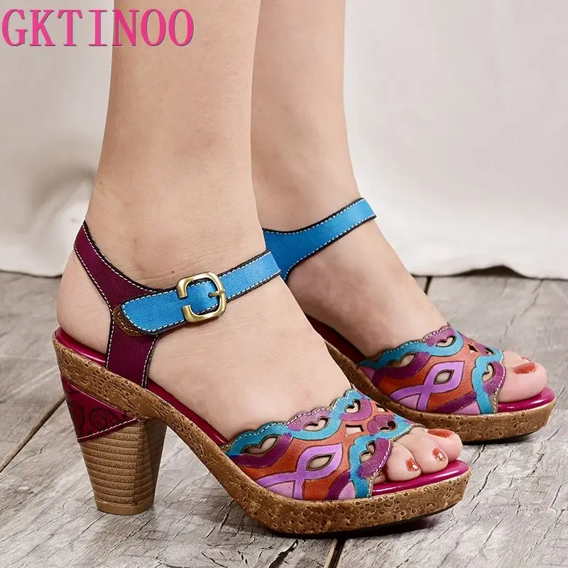 GKTINOO/ г., летняя оригинальная обувь с открытым носком женские босоножки обувь на высоком каблуке из натуральной кожи с ремешком на щиколотке женские босоножки на платформе