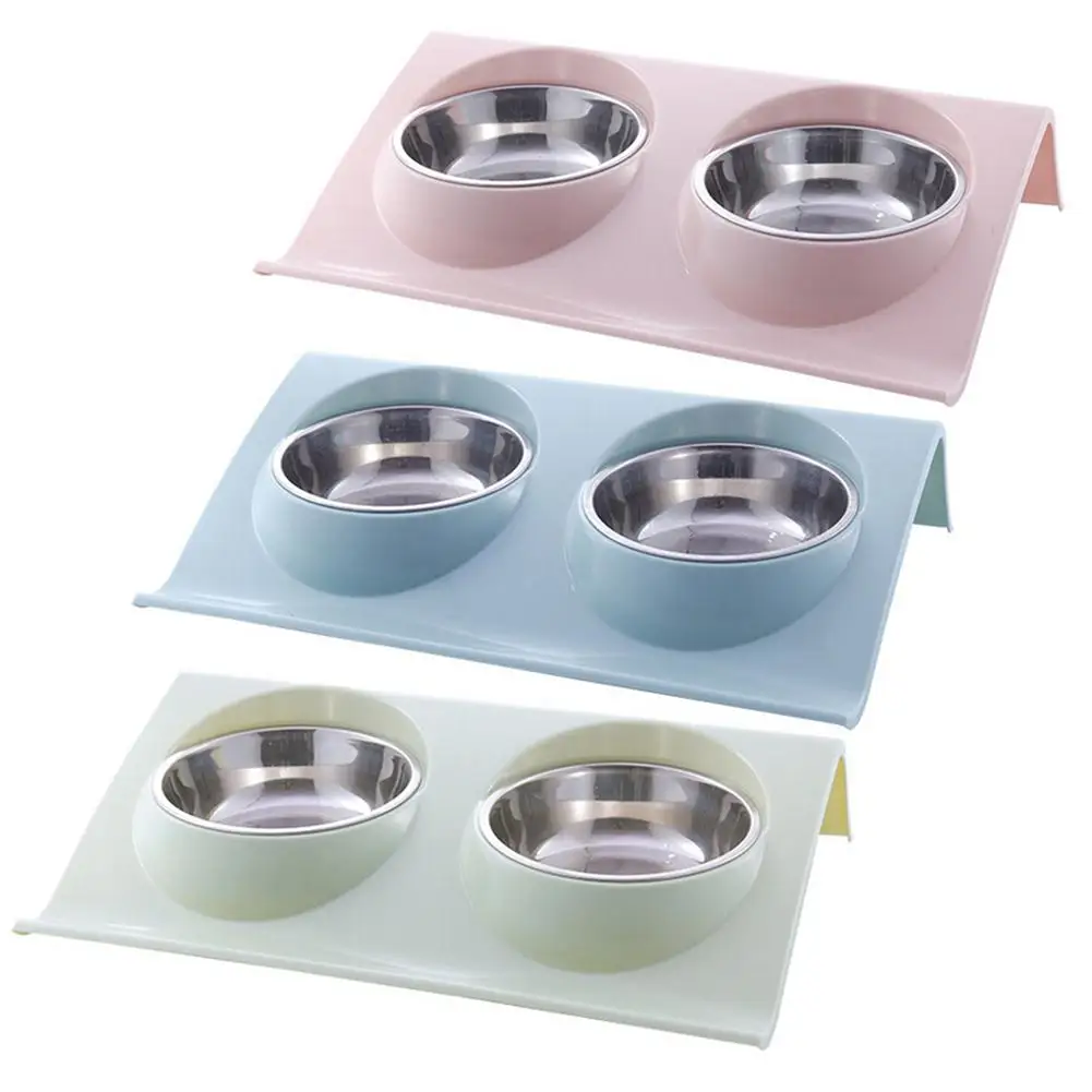 Buy Stainless Steel Pet Dog Plastic Double Bowls Food