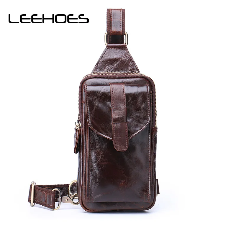 

High Quality Fashion Genuine Leather Crossbody Bags Men Brand Small Male Shoulder Bag Casual Mens Music Chest Bags Messenger Bag