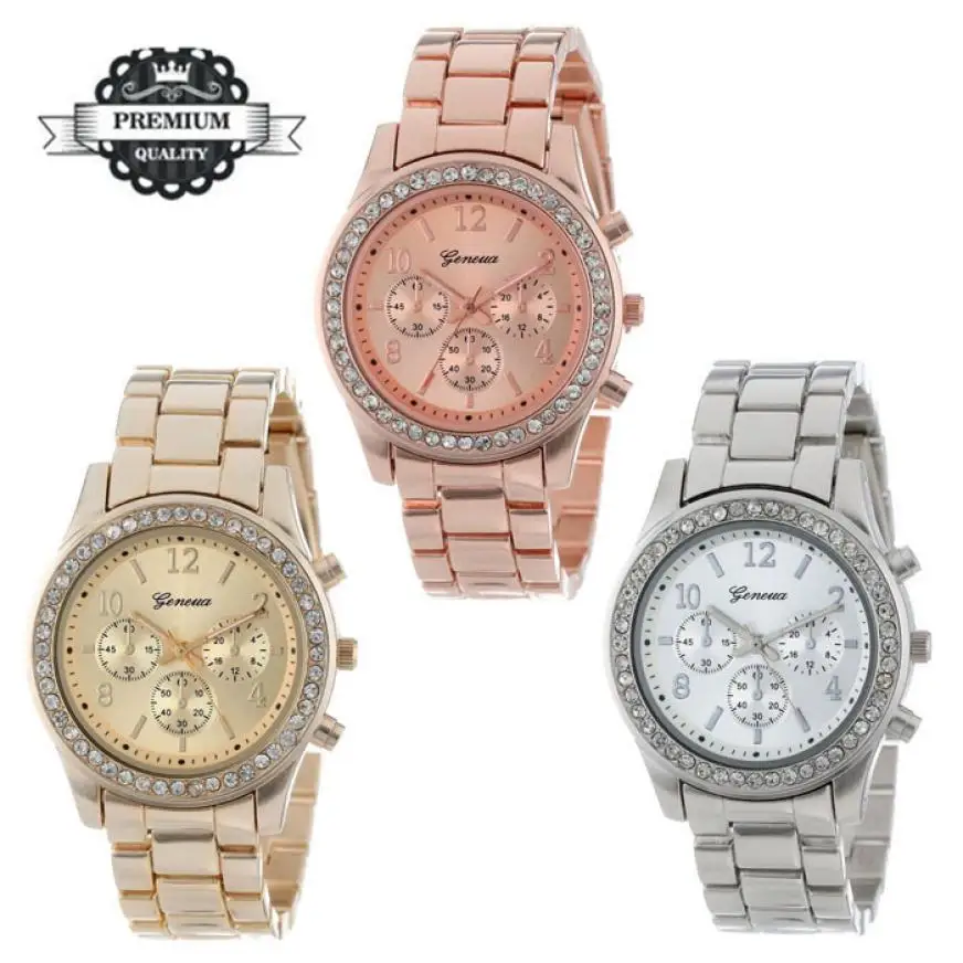 

Fashion luxury ladies diamond three eye with stainless steel metal strap mechanical automatic chronograph quartz watch 50P