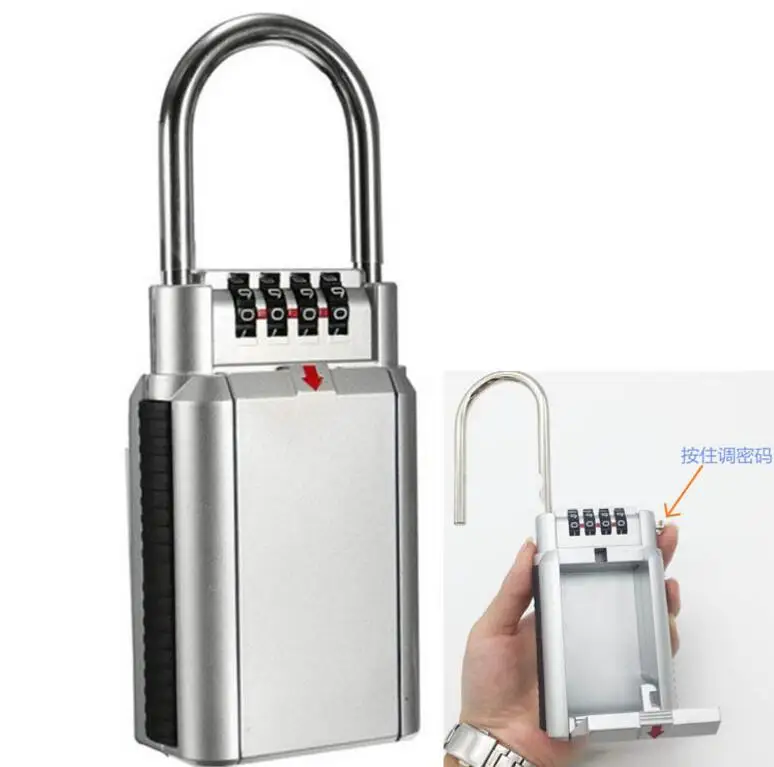 Keyed Locks Secret Security Padlock Key Storage Box Organizer Zinc Alloy Safety Lock with 4 Digit Combination Password