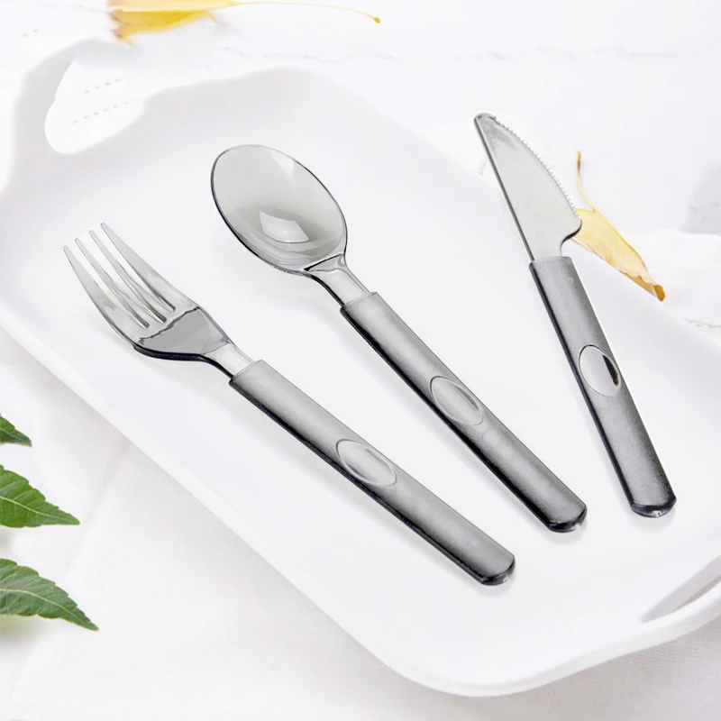 

12pcs Clear Cutlery set Heavy Duty Disposable Plastic Cutlery Wedding Party Tableware Dinner knives Table Forks and Spoon Christmas Dinnerware