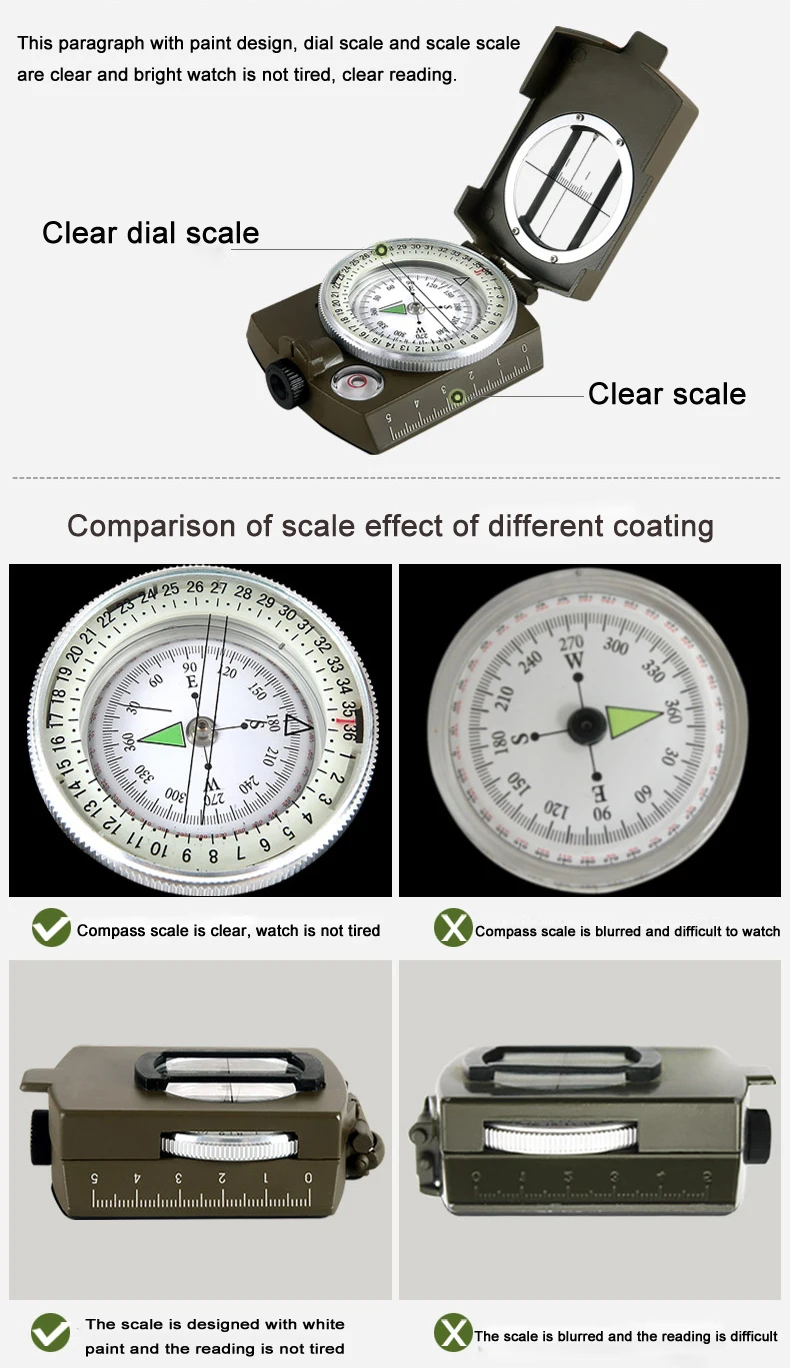 Military Lensatic Compass Askco Survival Military Compass Hiking Outdoor Camping Equipment Geological Compass Compact Scale